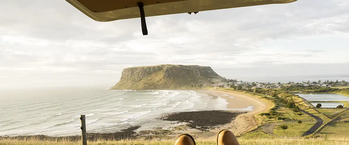 View of the Nut in Stanley Tasmania from the boot of a campervan