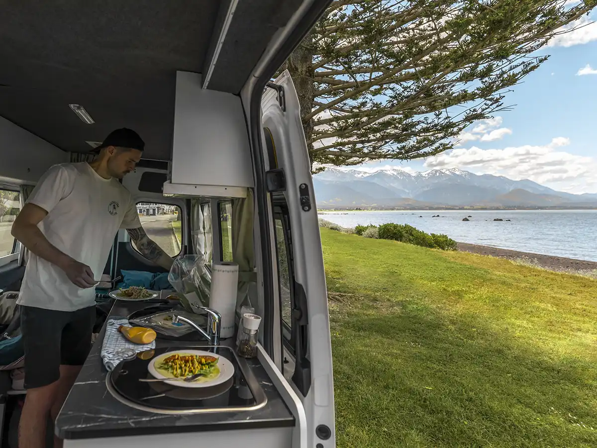 Apollo Euro Tourer New Zealand - Kitchen with Side Entry Open