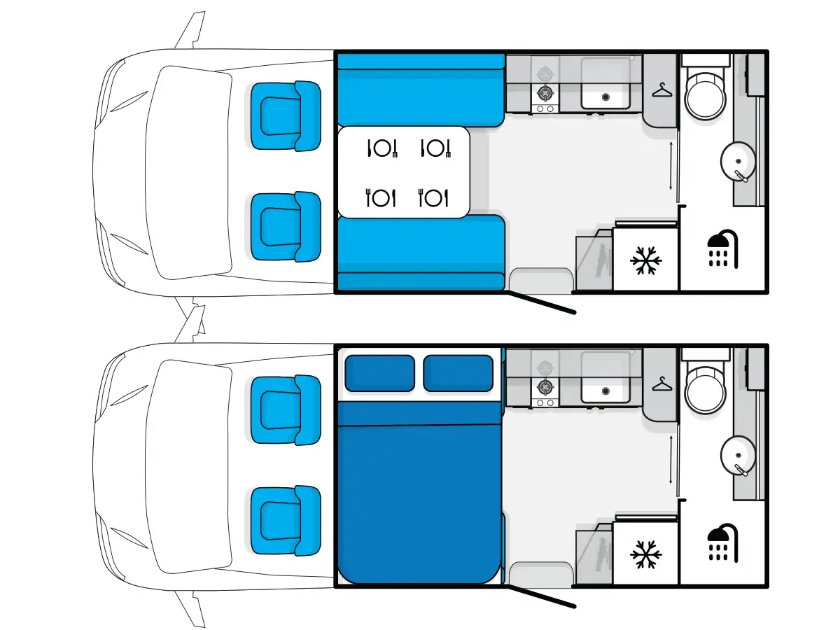 LJ 2 Berth Voyager Roamer Motorhome - Floorplan
