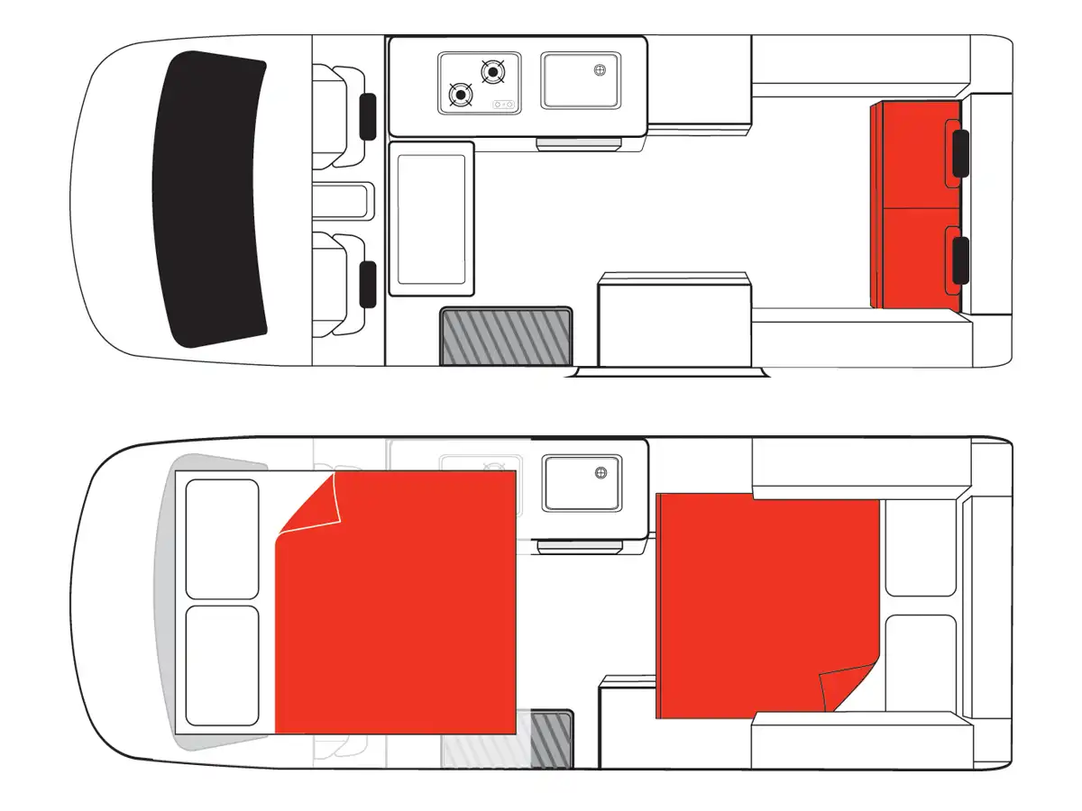 Double Down 4 Berth Campervan New Zealand - Floor Plan