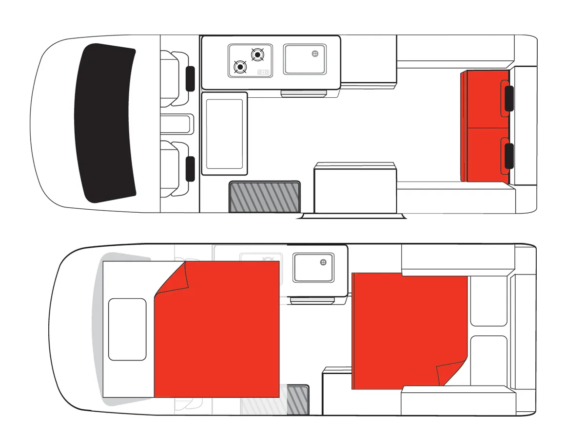 Highball 3 Berth Campervan New Zealand - Floor Plan