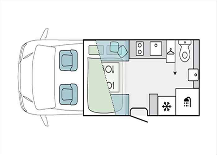 LJ 2 Berth Voyager Roamer Motorhome - Floorplan view